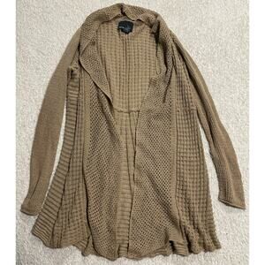 Cynthia Rowley Womens Small Open Front Long Sweater Cardigan Brown Linen Blend